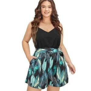 NWT Bloomchic Tropical Patchwork Pocket Belted Cami Romper  14-16 14 16